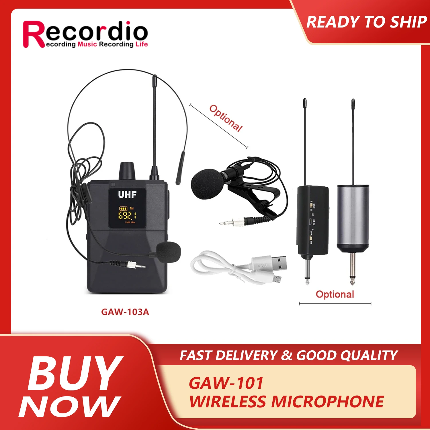 

GAW-101Wireless Microphone Mic Camera Headset Wireless System Lavalier Lapel Microphone For Camera Phone Teacher Public Speaking