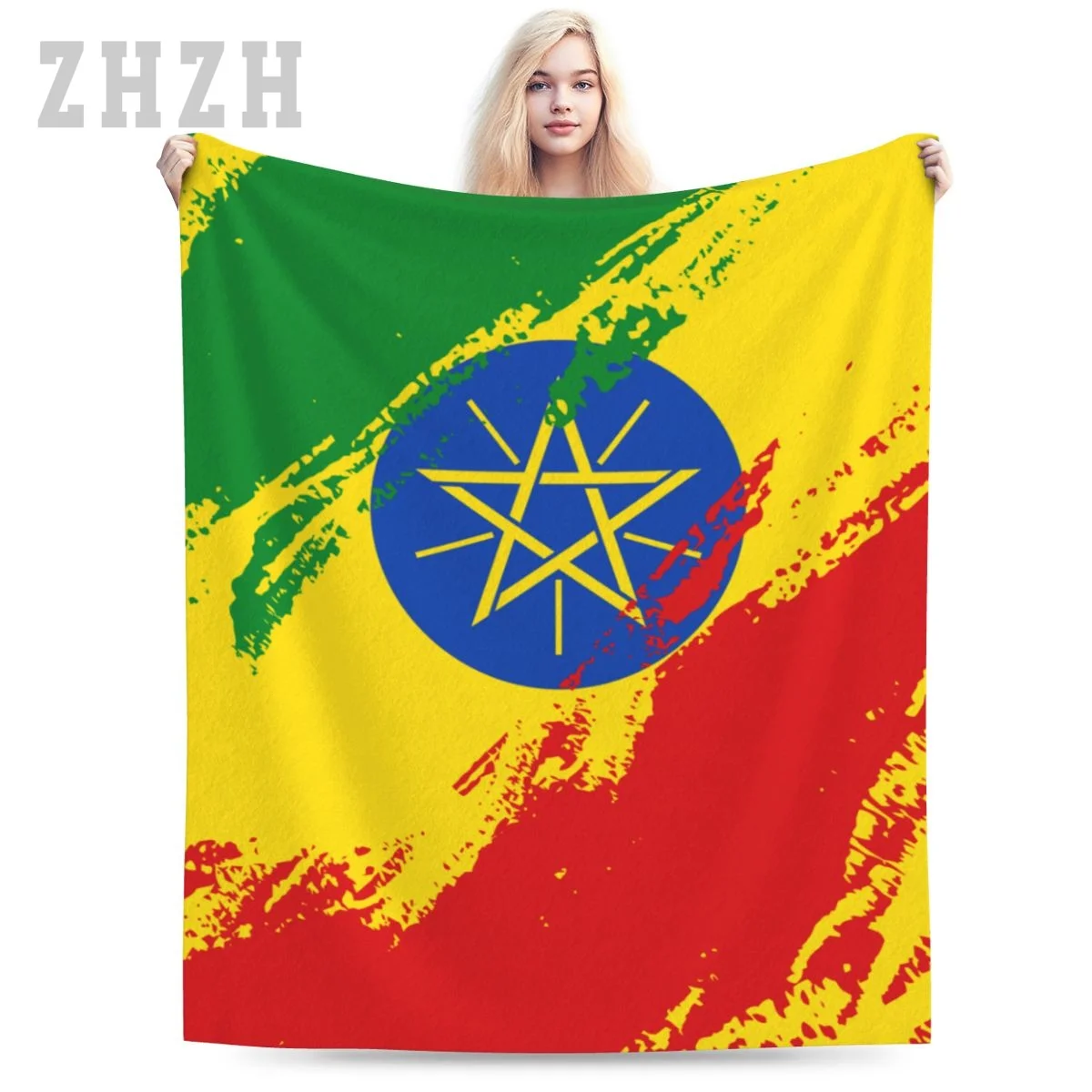 Blanket Ethiopia Flag Color Flannel Multifunction Camping Sofa Cover Keep Warm