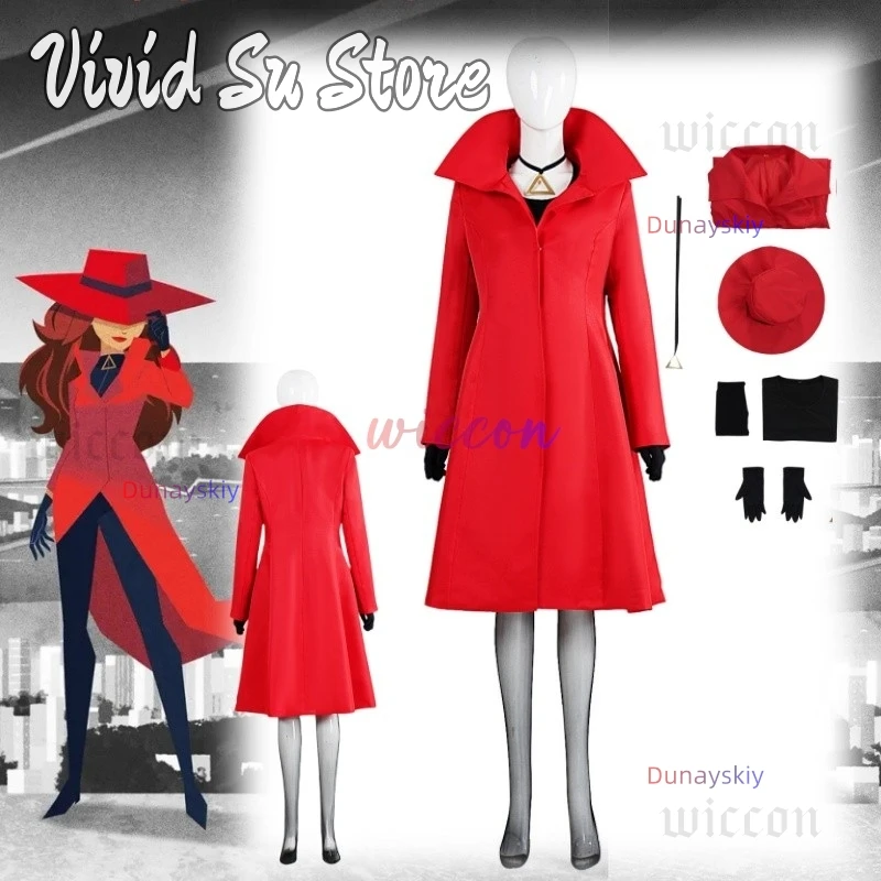 

Кармен Косплей Костюм Черная Овца Красное Пальто со Шляпой Перчатки Хэллоуин Рождество Карнавал Вечеринка Ролевой Костюм Для Женщины Девушки