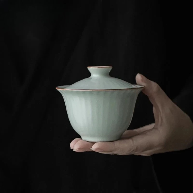 

120ml Handmade Azure Ru Kiln Gaiwan Creative Tea Lid Set Tureen Household Tea Maker Cover Bowl Items Supplies Collection