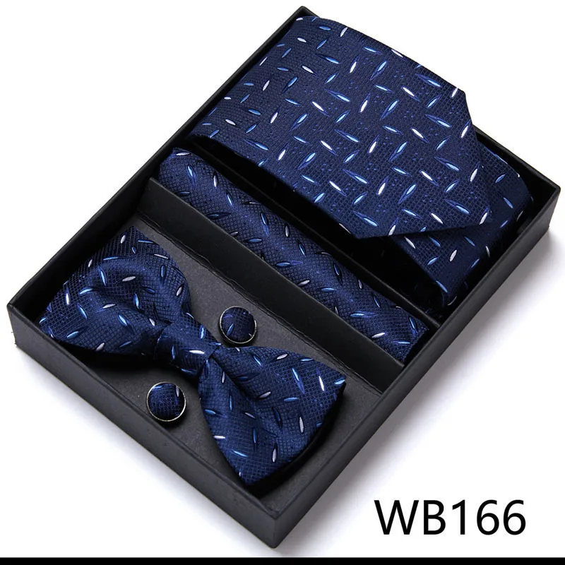 Men's tie in gift box bow tie and pocket square cufflink cover custom tie gift set for men's wedding business formal suit