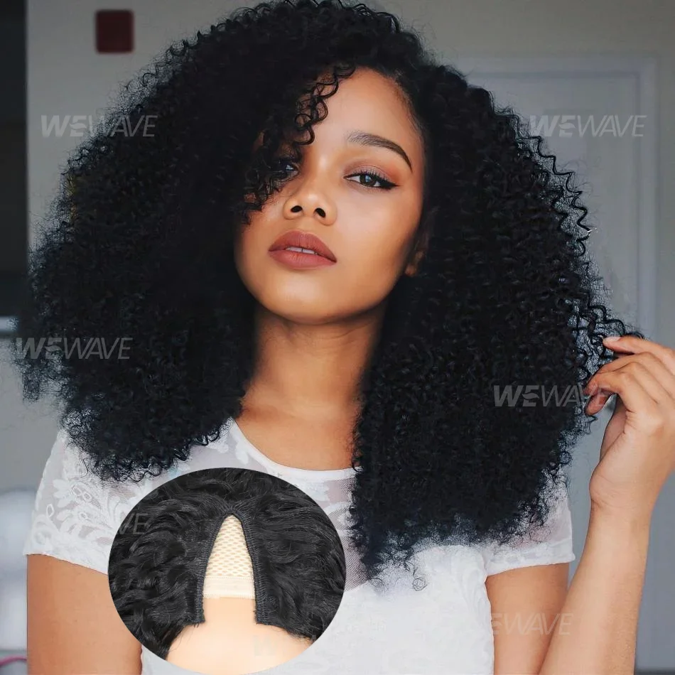 

Парик из натуральных волос V-образной формы для женщин, 180% плотность, бразильские кудри, 100% натуральные человеческие волосы, без необходимости оставлять свои волосы наружу, без пришивания, натуральный цвет.