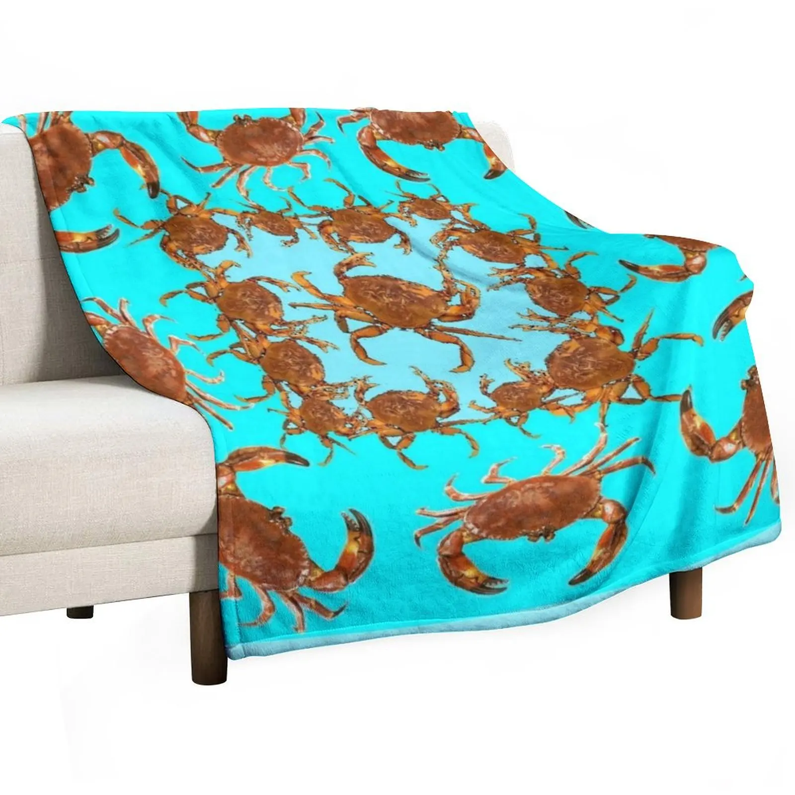 

DECORATIVE AQUA BLUE SHORE BEACH CRABS Throw Blanket Fashion Sofas Flannel Blankets