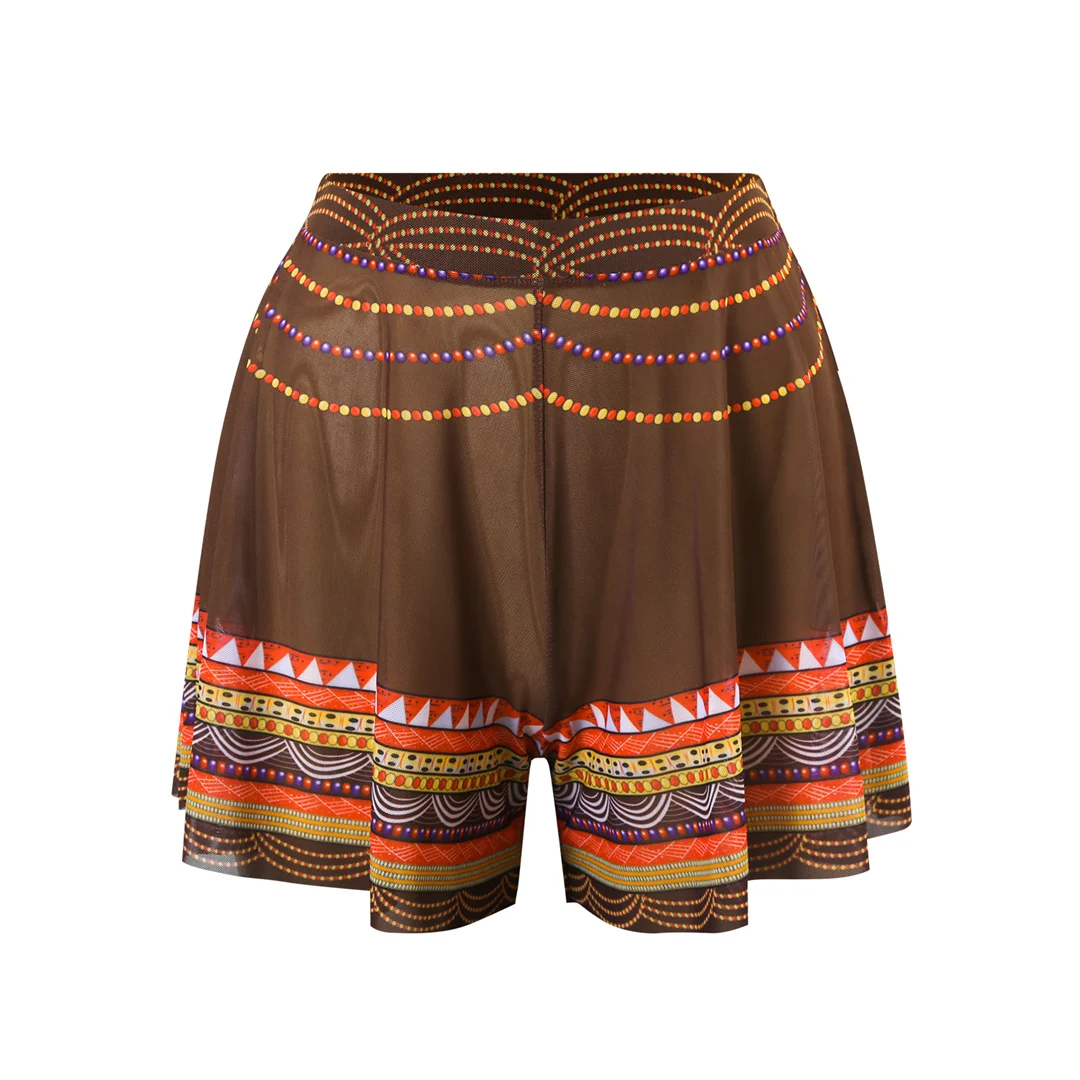 S - XXL, einteiliger Badeanzug mit vollständig bedecktem Rücken, gepolstert, für Damen, mit Shorts, langen Ärmeln, mit Muster, Damen-Badebekleidung, V7347. – Detail 6