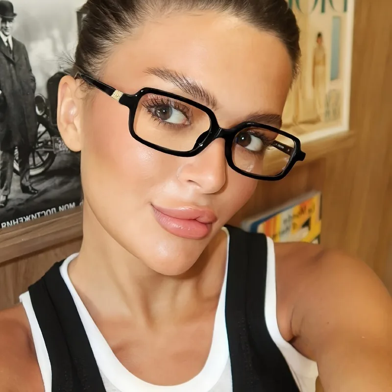 Gafas de lujo cuadradas pequeñas anti luz azul para mujer, ideales para el día a día y la oficina, con estuche.