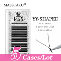 5case/lot Wholesale premium 8-15mm & mix length YY lashes korea pbt materials matte black Y eyelash extensions for lash artist