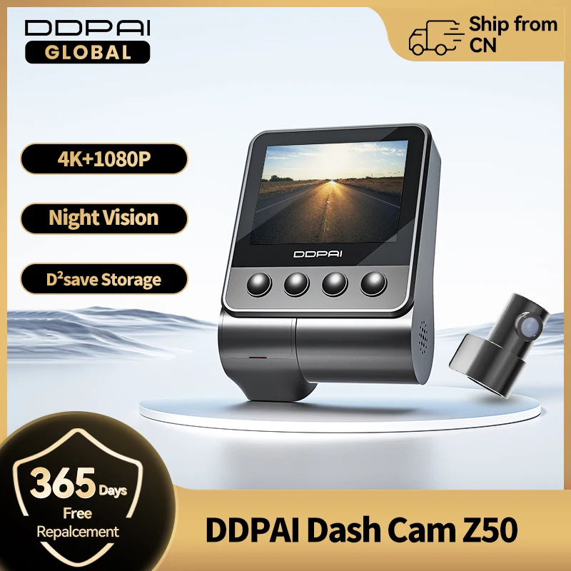 DDPAI Dash Cam Z50 Front and Rear 4K, Cam Car Camera with 2160P Front +1080P Rear, Built-in WiFi GPS, Dual Dash Camera for Cars