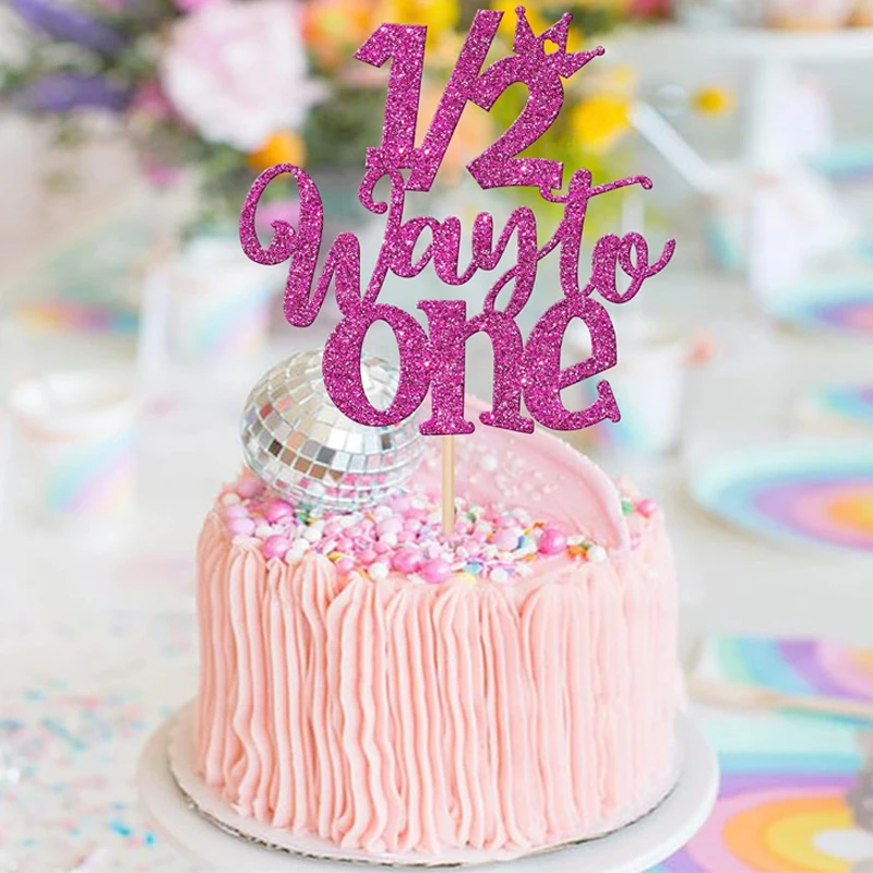 1/2 „Half Way to One“-Kuchenaufsatz „Happy 6-Monats-Geburtstagskuchen-Dekoration für Baby Happy 6-Monate-Geburtstagsfeier-Kuchenaufsatz – Detail 1