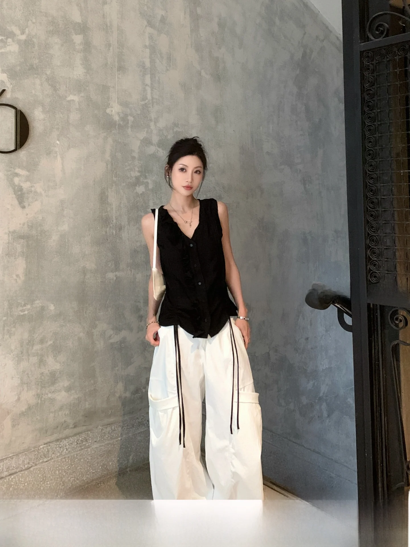 

GV Lazy Style Casual Pants Adjustable Hem Side Pocket Straight Leg Workwear Summer New Arrival Women's Fashion Natural Waist