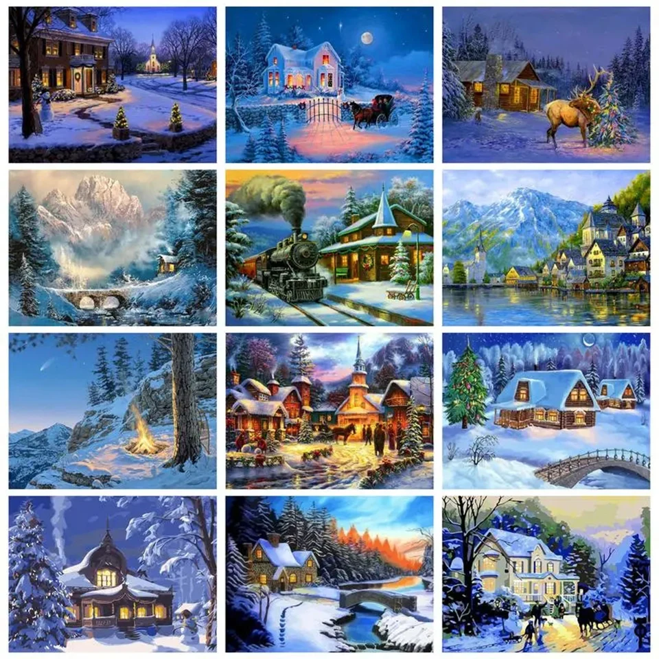 Diamond Painting Snow Country landscape Full Circle Diamond Mosaic landscape Diamond Embroidery Kit Rhinestone  home art decor