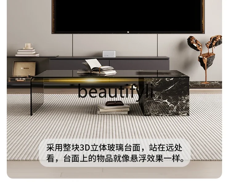 

SS Italian minimalist glass coffee table living room light luxury high sense retractable coffee table TV cabinet combination