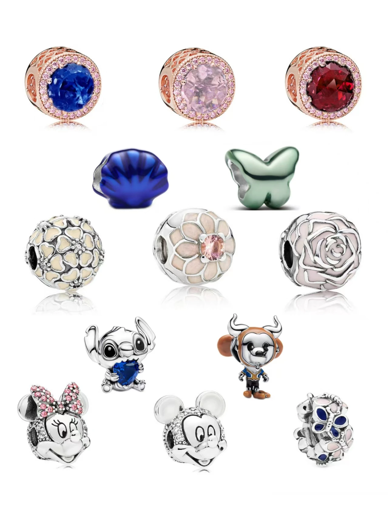 2026 New Cartoon Bead Collection Flower Shell Butterfly Large Hole Bead Rose Gold Inlaid Diamond Bead DIY Bracelet Accessories