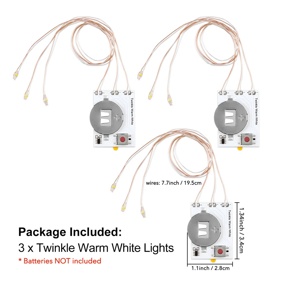 3pcs Self-Adhesive Twinkle Light with Three Bright/Warm White Flashing LEDs, Self-Adhesive Light-Up Units for Making Interactive