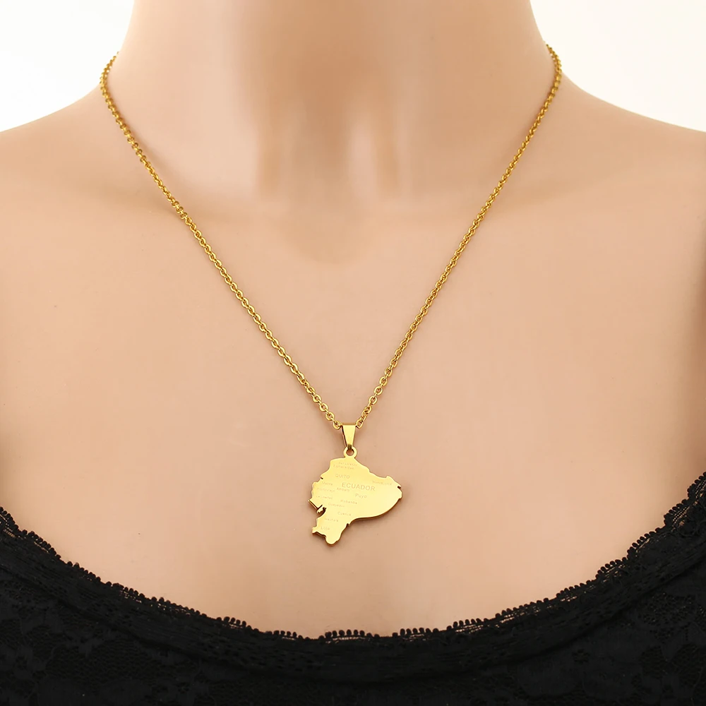 الفولاذ المقاوم للصدأ الإكوادور خريطة العلم مدينة قلادة قلادة للرجال النساء الأزواج BFF الوطنية النمط الوطني مجوهرات هدية عيد ميلاد #3