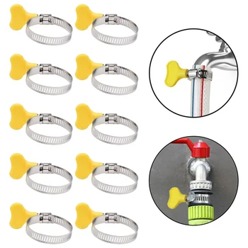 10 adet 10-38mm ayarlanabilir sarı plastik saplı el büküm-hortum kelepçeleri solucan sürüş 10-38mm paslanmaz çelik kelebek boru klipleri