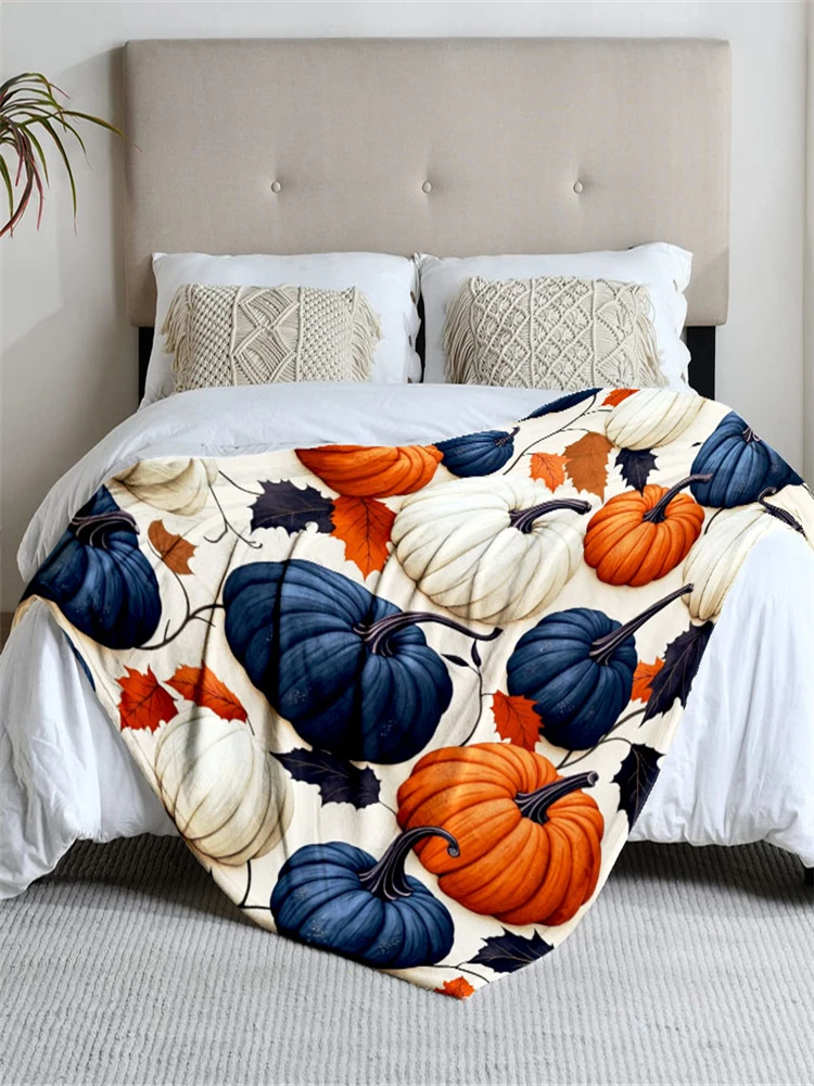 قطعة واحدة من بطانية الفانيلا بنمط اليقطين بطابع الخريف، ناعمة، مناسبة للأريكة والسرير والمكتب والاستخدام لجميع المواسم. #4