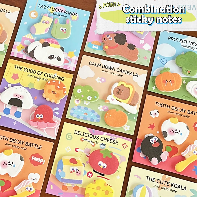 90Sheets Cartoon Kawaii Special-shaped Sticky Notes Aesthetic Decorative Notes N Times Sticky Reading Labels School Supplies