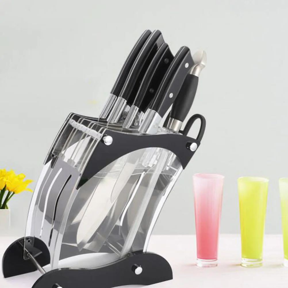 

1pc Multi-Slots Acrylic Kitchen Rack Transparent Knife Block Household Storage Holder Anti-Slip Desktop Knife Organizer