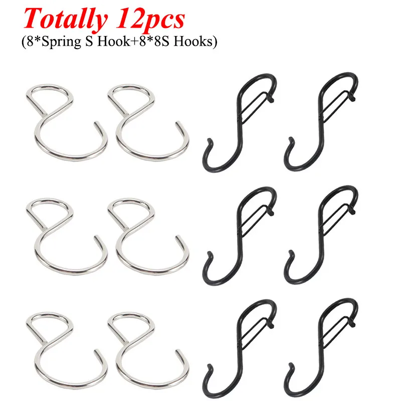 Simple Bathroom Mental Spring S Hooks/Modern Round Rod Single 8S Hooks Curtain Ceiling Track Hook Shelf Accessories Total 12Pcs