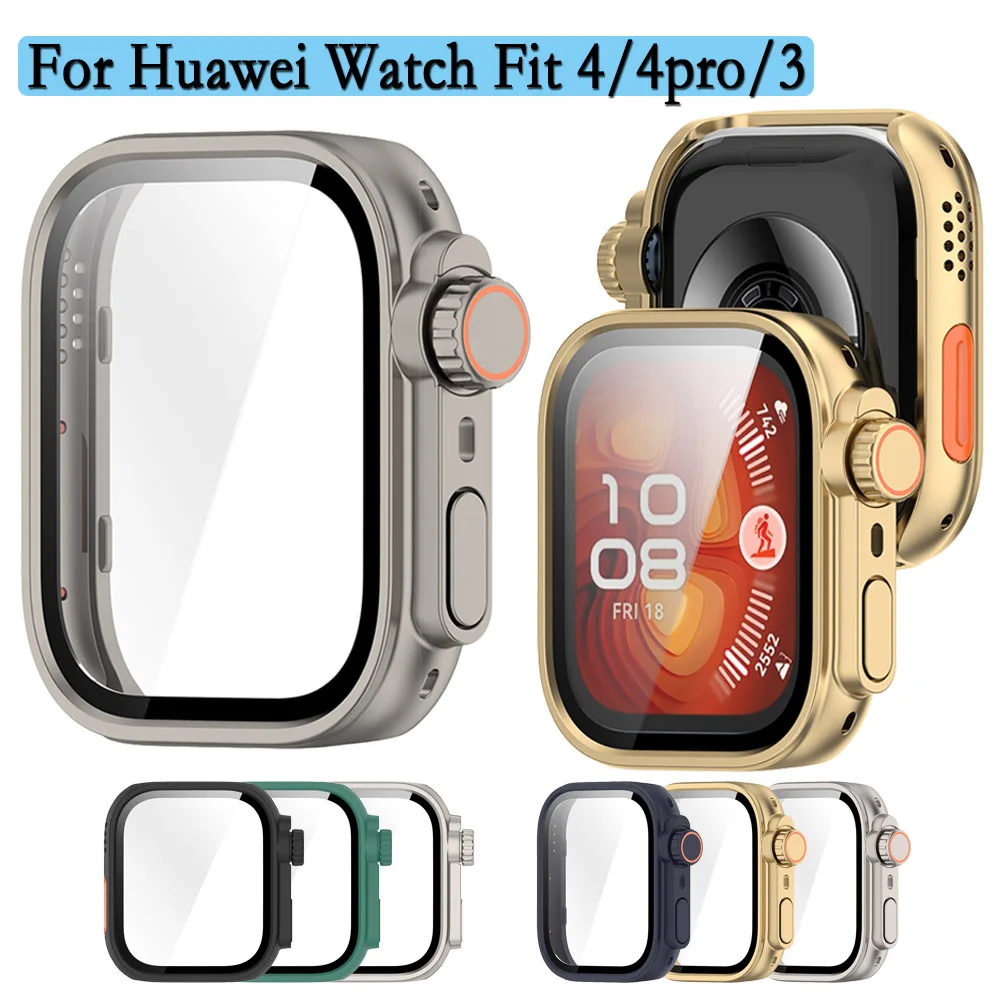 

For Huawei Watch Fit 4/4pro/3 PC Watch Shell Decoration With Tempered Glass Film Protective Watch Cover Protection Case
