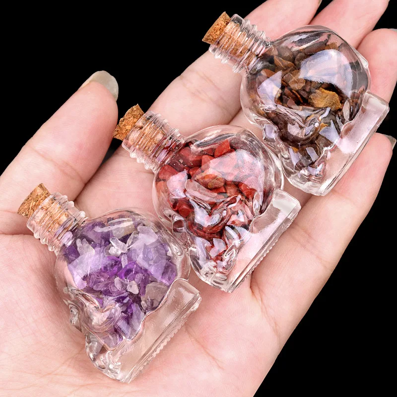 Drifting Bottle Amethyst Skull Wishing Bottled Crushed Stone Halloween Creative Home Desktop Decoration Ornament