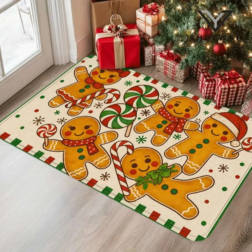 

1/2/3PCS Lovely Christmas Gingerbread Man Carpet Crystal Velvet Kitchen Floor Mat Easy Care Floor Mat Entry Door Mat Home Decor