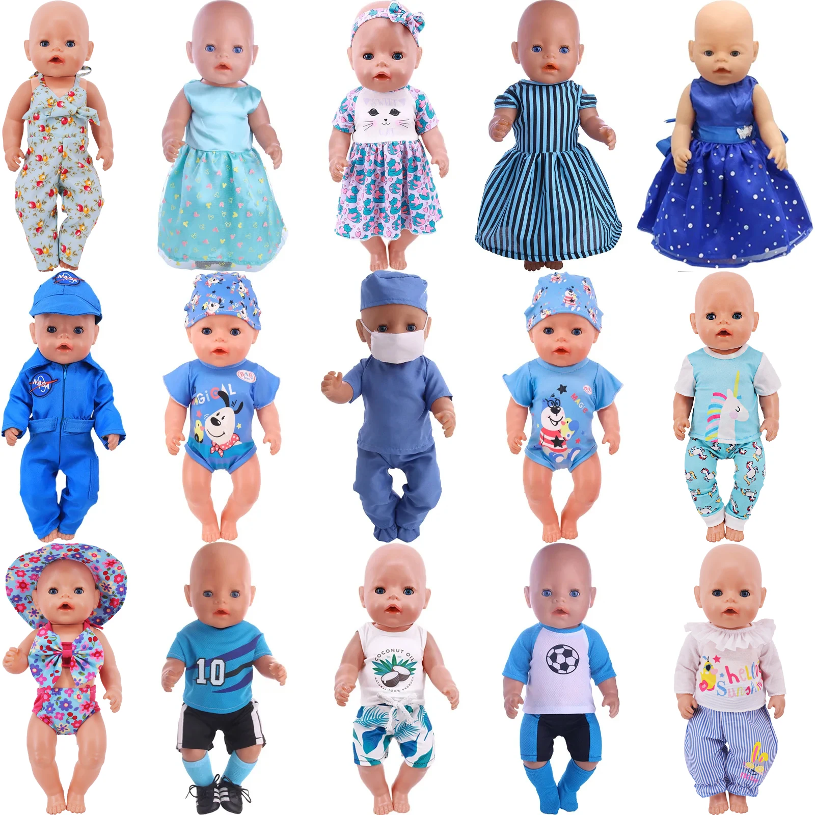 25 Blue Series Doll Clothes Dress Baby Accessories Casual Outfit Fit 43 cm Reborn Baby 18 inch American Doll Girl\'s,Generation