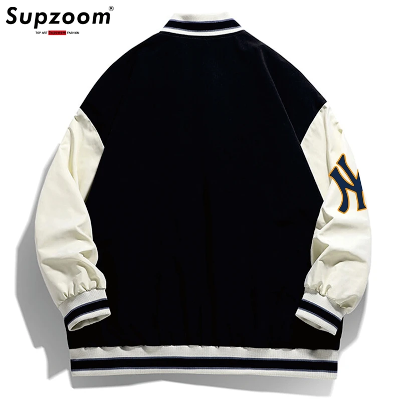 Supzoom-Chaqueta de béisbol con manga de canalé para mujer, cárdigan holgado con estampado de letras y Logo, informal, de un solo pecho, novedad de