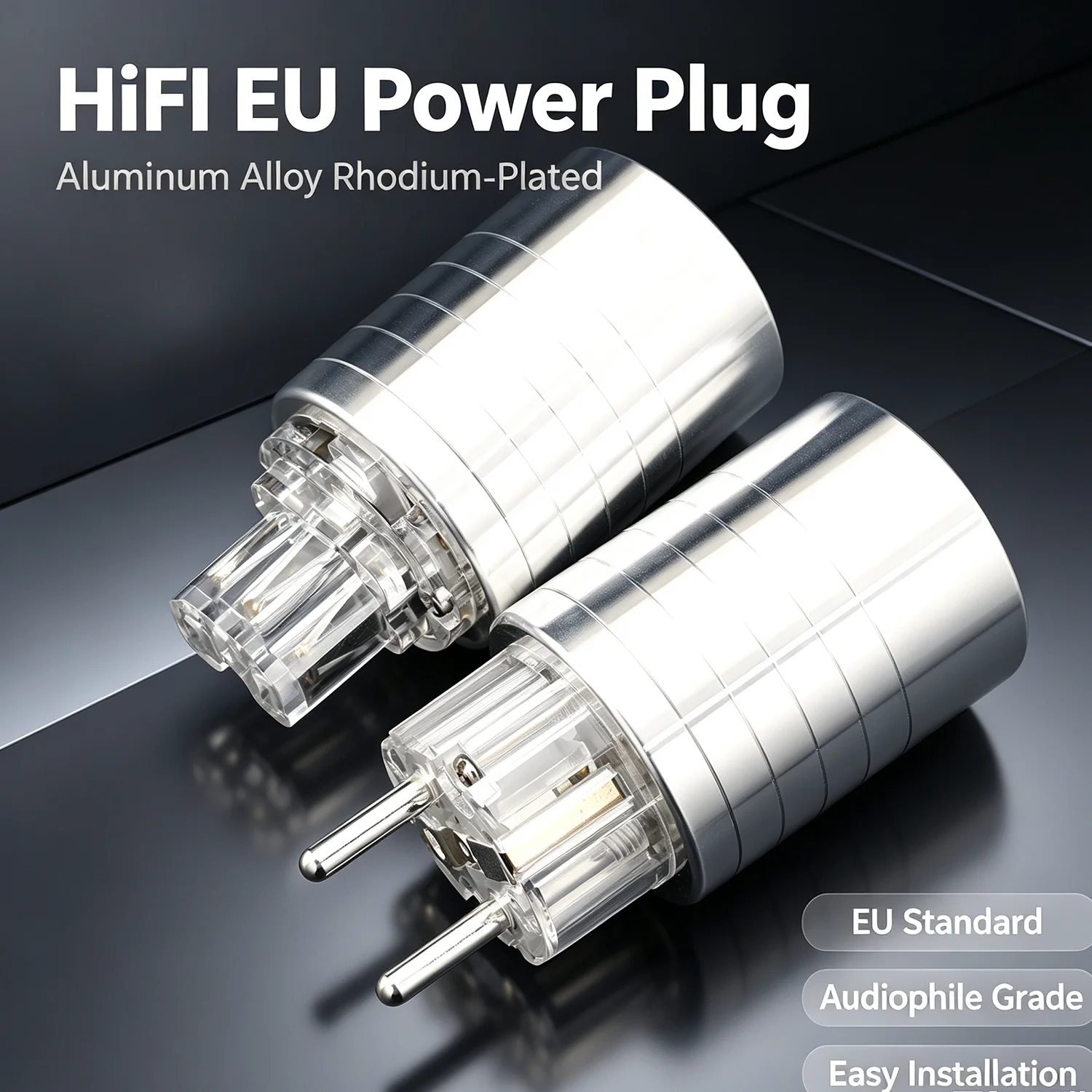 Aluminum Alloy EU Power Plug Rhodium‑Plated Hi‑Fi IEC Male Plug European Standard Audio Power Connector For Amplifier CD Player