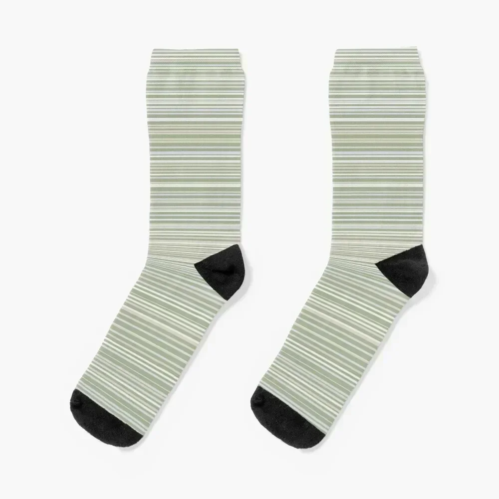 

Fine Stripes Sage Green - Striped Pattern in Sage Beige Grey Cream Socks hip hop anime winter Socks Women's Men's