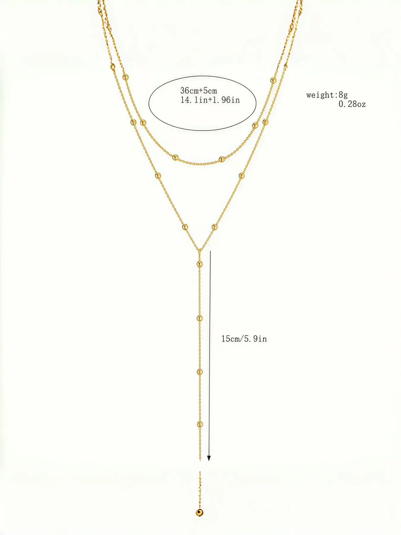 Women's Stainless Steel Y-Shape Fashion Chain Necklace, Hypoallergenic, Dual Layer Beads, Bohemian Style, Elegant, Daily Wear, Party Jewelry