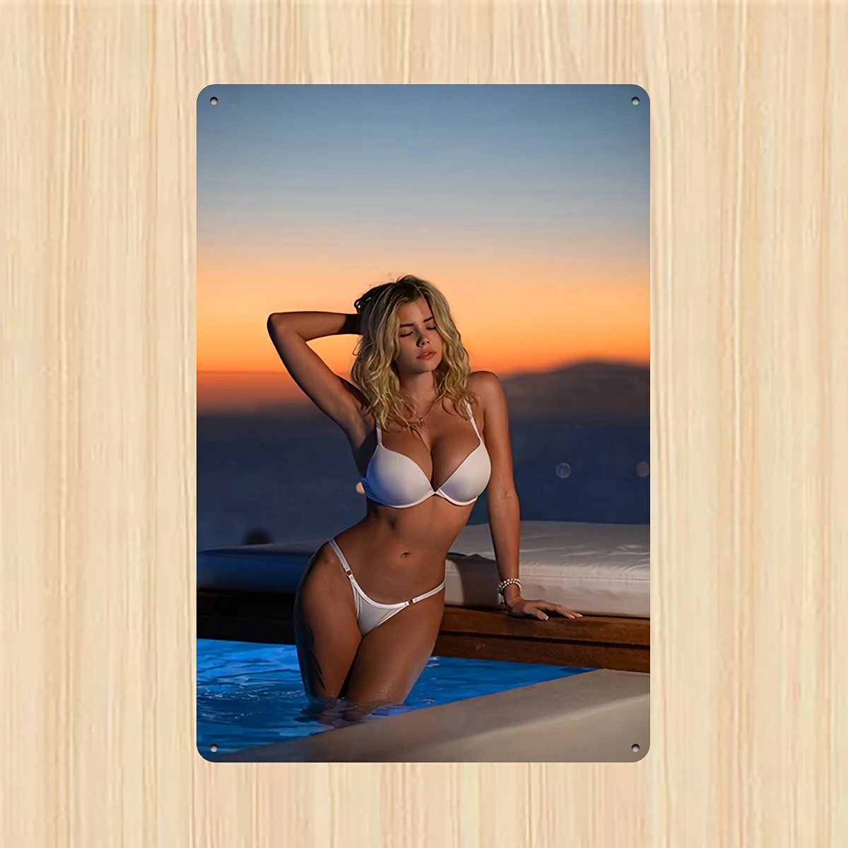 Bezaubernde Sonnenuntergang-Metallwandkunst – sexy heißes Poster, geeignet für Zuhause, Büro, für Männerhöhle, Café und Shop-Dekoration – einfach zu