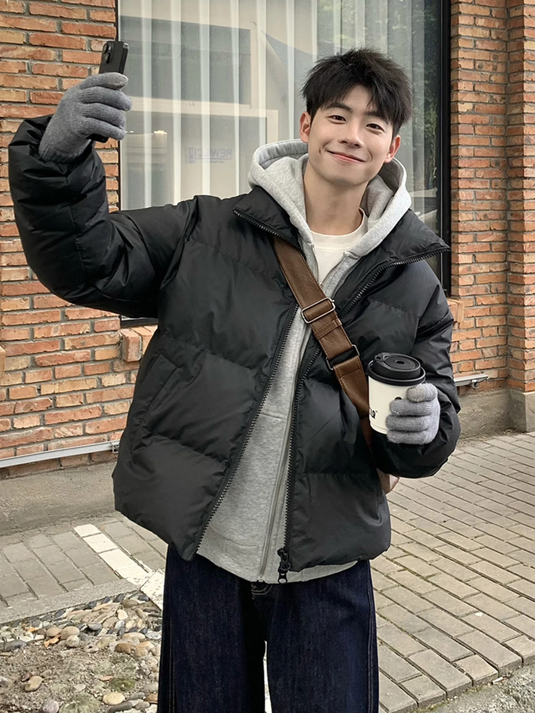 

Black Thickened down Jacket Men's Winter Coat Cleanfit Quanzhou Duck down Bread Style Warm City Casual Short Zipper Coat