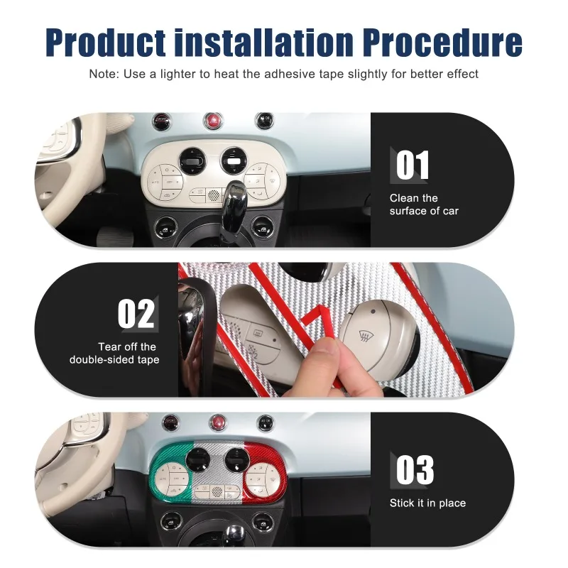 Real Carbon Fiber For Fiat 500 2016-2026+ Car Air Conditioning Adjustment Switch Frame Cover Sticker Car Interior Accessories 5