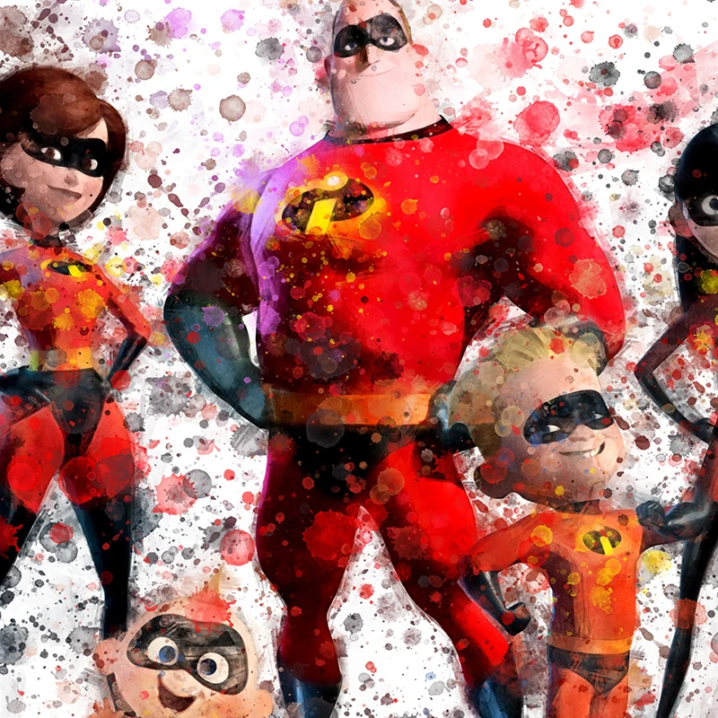 The Incredibles Print Pixar Movie Family Characters Watercolor Art Canvas Painting Cartoon Kids Wall Picture Playroom Decoration