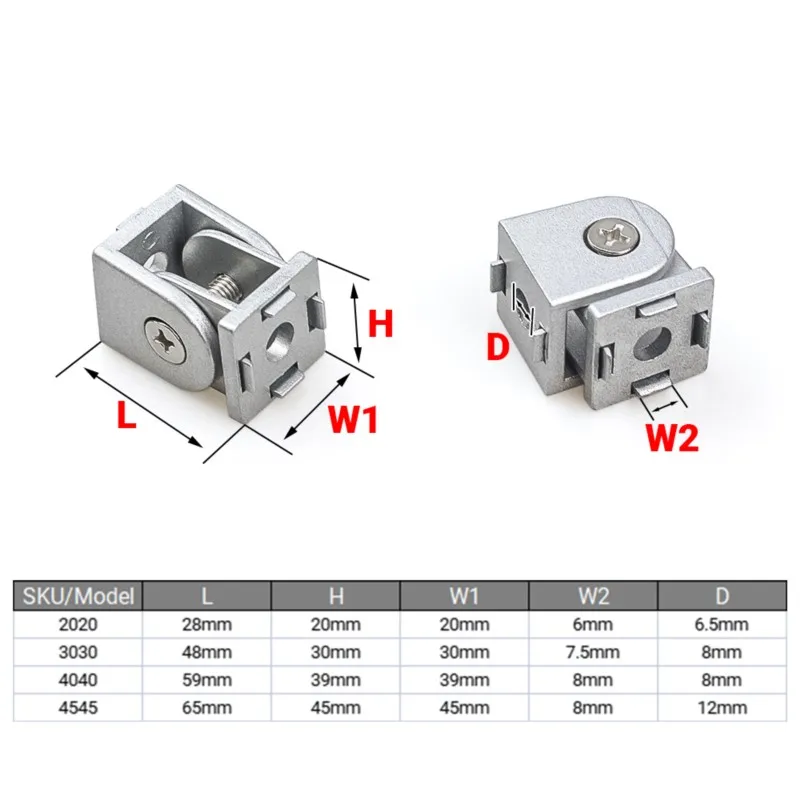 2Pcs/lot Zinc Alloy Flexible Pivot Joint Connector Aluminum Hinge For 20/30/40/45 Series Aluminum Extrusion Profiles 3D printers