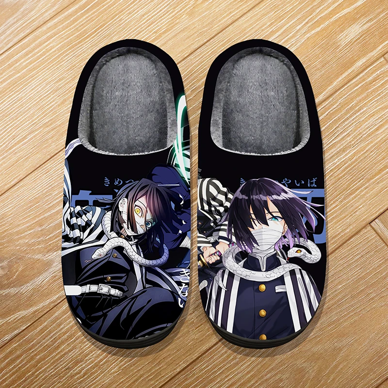 Custom Size Winter Soft Warm Cartoon Slippers For Adult Kids Anime Demon Slayer Iguro Obanai Cosplay Indoor Cute Slippers