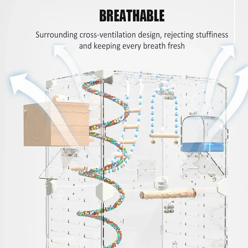 Transparent Birds Cage Foreground Ornamental Bird Cage Standing Bird House Breeding Flying Acrylic Crate Parrot Nest for Home