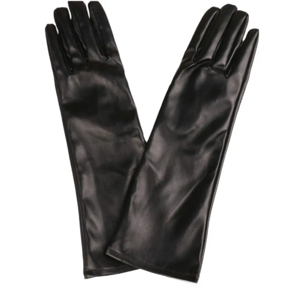 1 Pair 30/40cm PU Leather Gloves Extra Long Solid Color Driving Gloves Soft Straight Style Stage Performance Gloves for Women