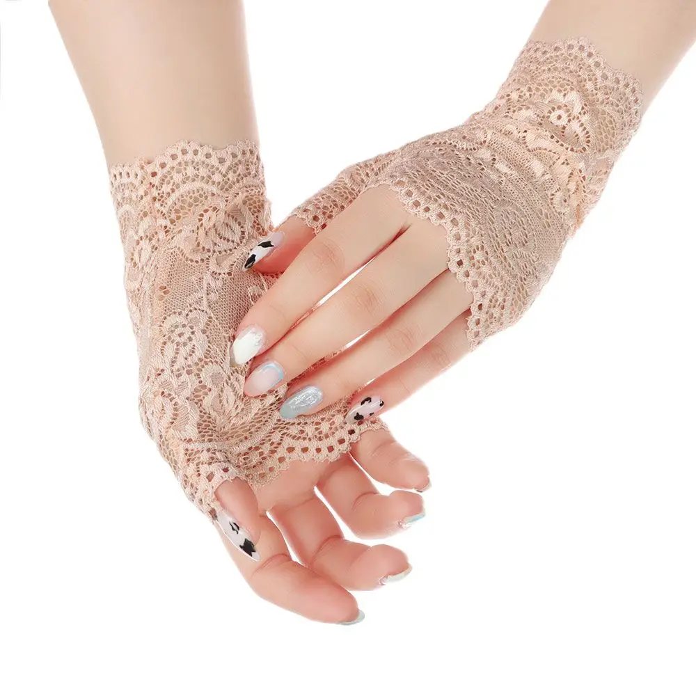 Spring Summer Sunscreen Half Finger Driving Gloves Fingerless Mittens Lace Gloves Short Gloves