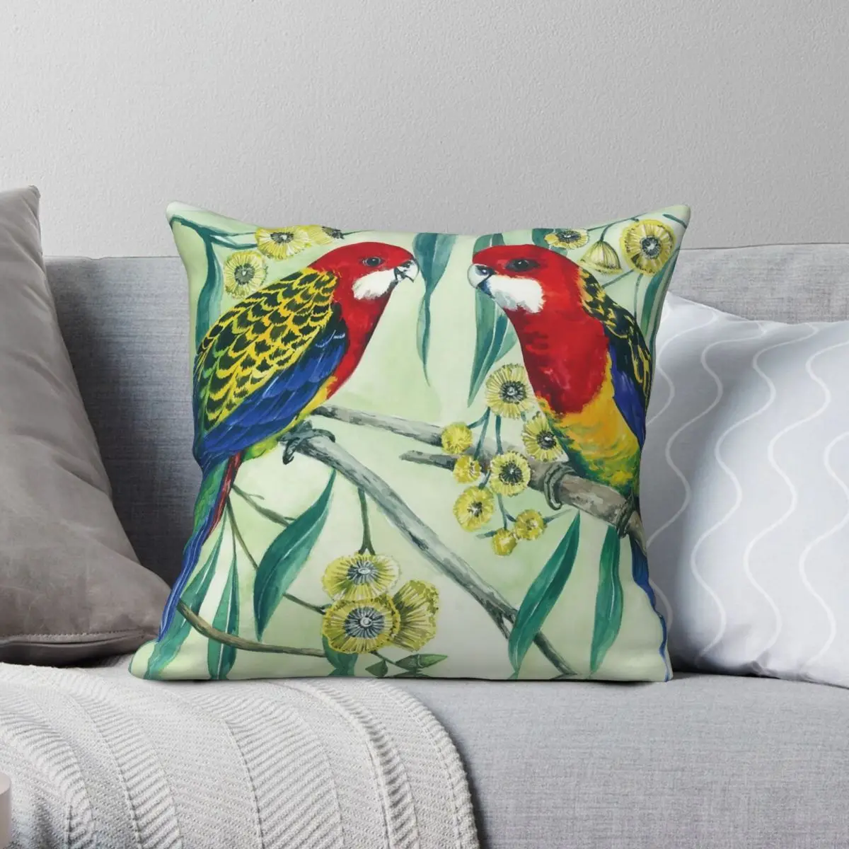 Eastern Rosella Square Pillowcase Polyester Linen Velvet Pattern Zip Decorative Room Cushion Cover