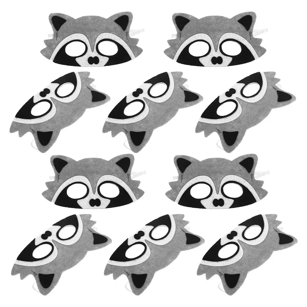 

10Pcs Kids Animal Masks Felt Cartoon Raccoon Half Face Props for Party Favors School Theater Camp Activities Role Play Fun