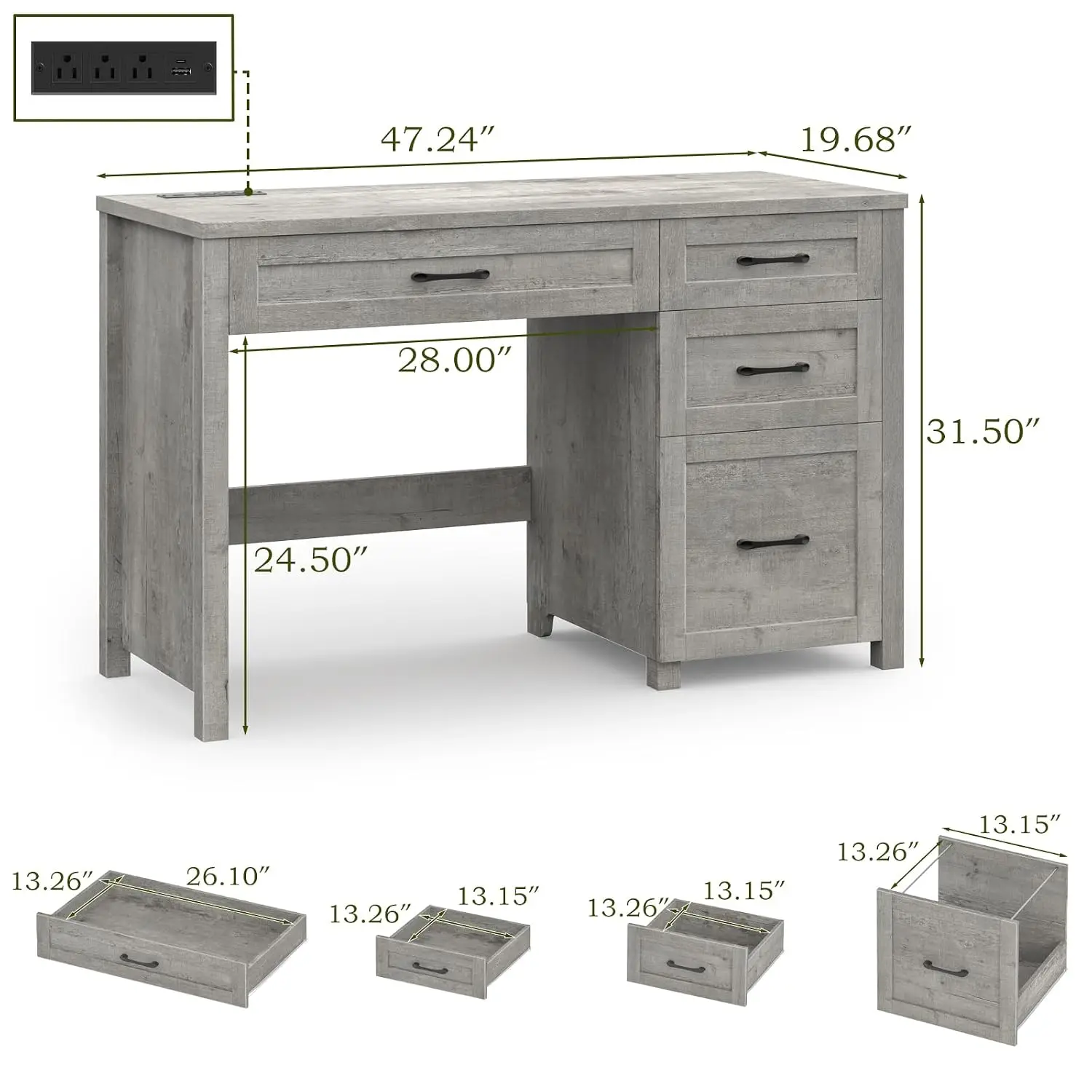 Farmhouse Computer Desk with File Drawer, 47
