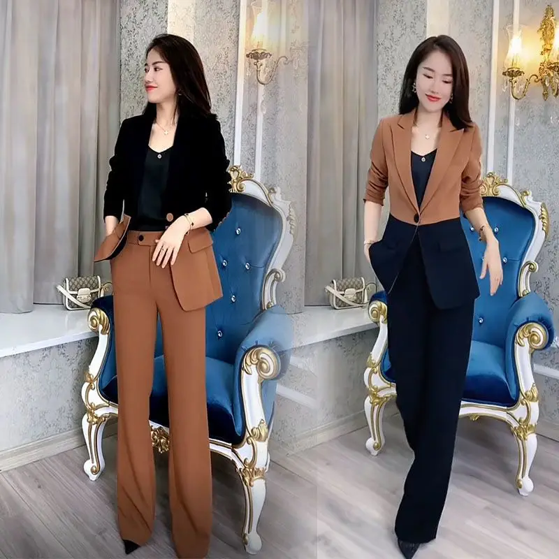 

Insozkdg Women Casual Business Blazer 2 Piece Set Office Lady Elegant Suit Solid Pencil Pant Notched Lapel Jacket Outfits Female