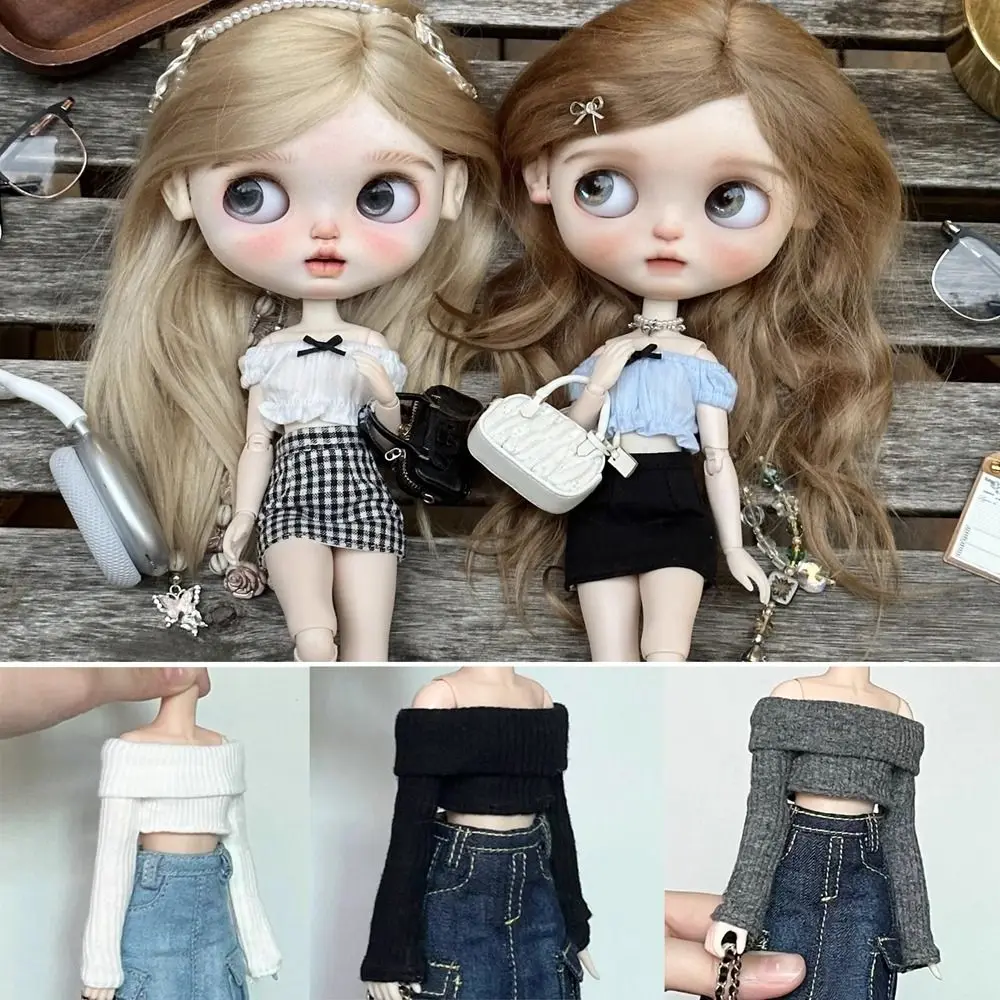 

Casual Wear Cute Slit Denim Skirt Fashion DIY Accessories Bow Tie Tops Clothes Kids Toys Handmade for blythe ob24 Dolls