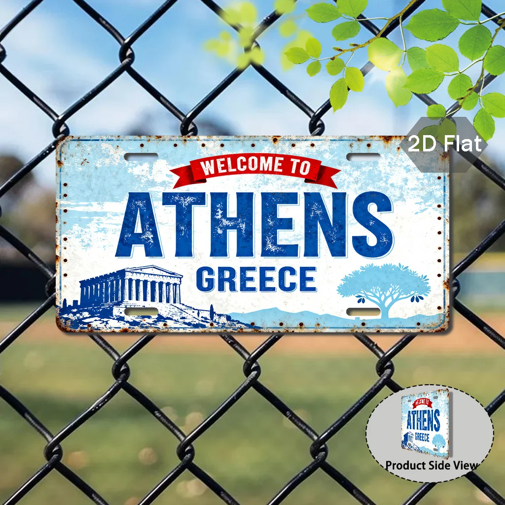 2D Flat Printing Welcome To Athens Greece Vintage Aluminum Sign (29.97cm x 14.99cm), Decorative Exterior Wall Plaque