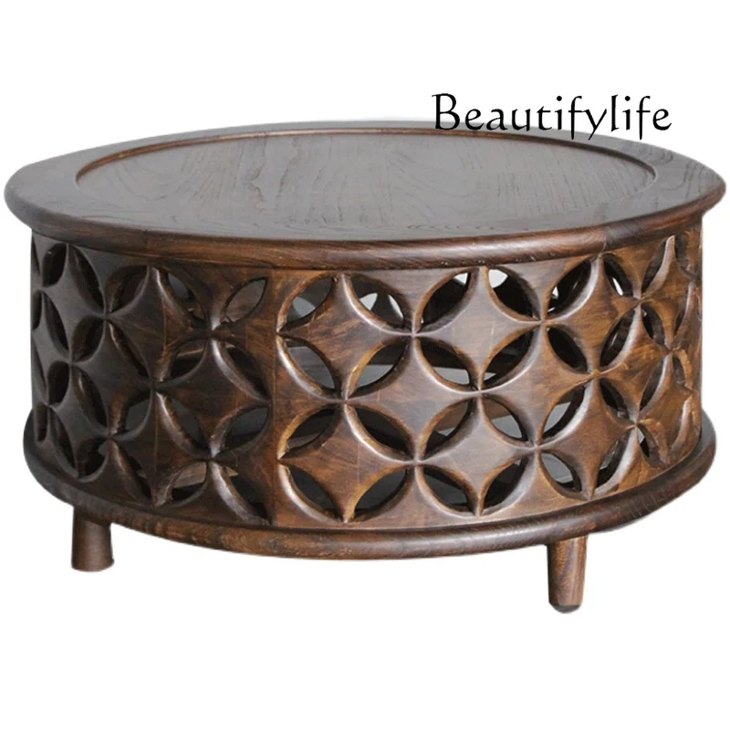 Southeast Asian Style Solid Wood round Tea Table Home Hollow Small round Table