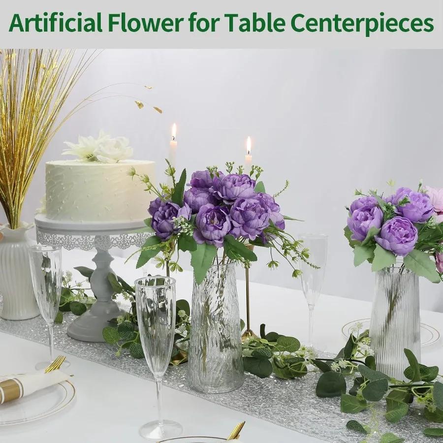 12 Pcs Artificial Peonies Silk Flowers Fake Peony Bouquet Boho Faux Flowers Arrangements for Wedding Home Centerpiece Table Dec