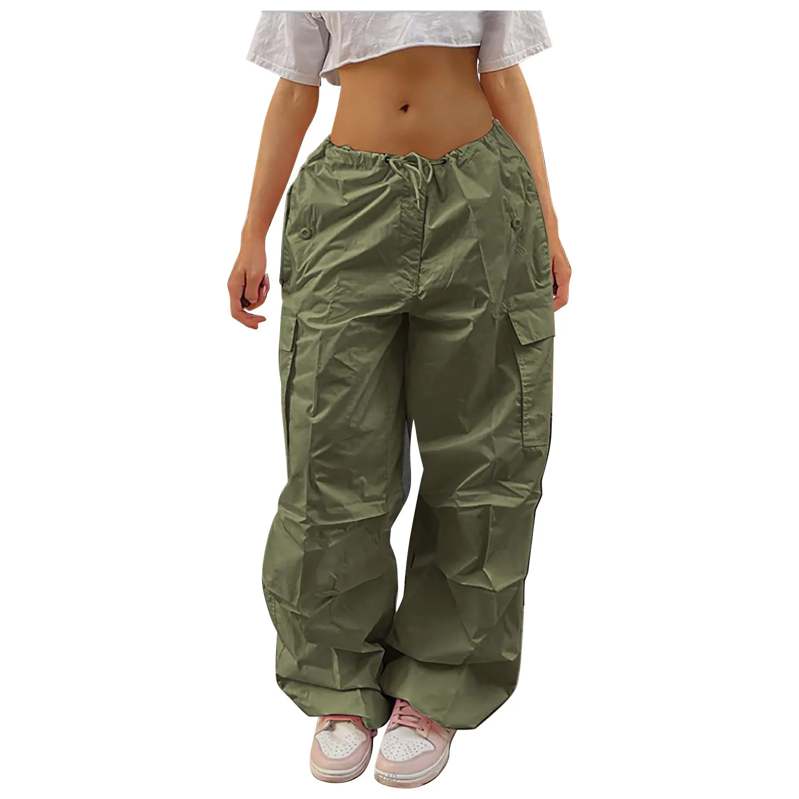 Y2K Clothing Oversized Drawstring Low Waist Parachute Loose Fit Sweatpants Trousers Women Jogger Cargo Pants Streetwear Outfits