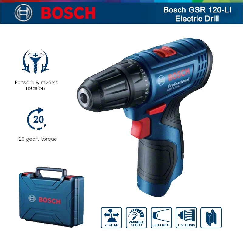 

Bosch Electric Drill GSR 120-LI 12V Cordless Electric Screwdriver Rechargeable Multi-Function Electric Hand Drill Power Tools